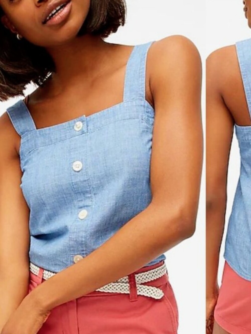 Denim Button-Front Tank Top - Blue